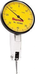 Starrett - 0.8 mm Range, 0.01 mm Dial Graduation, Horizontal Dial Test Indicator - 1-9/16 Inch Yellow Dial, 0-40-0 Dial Reading - Americas Tooling