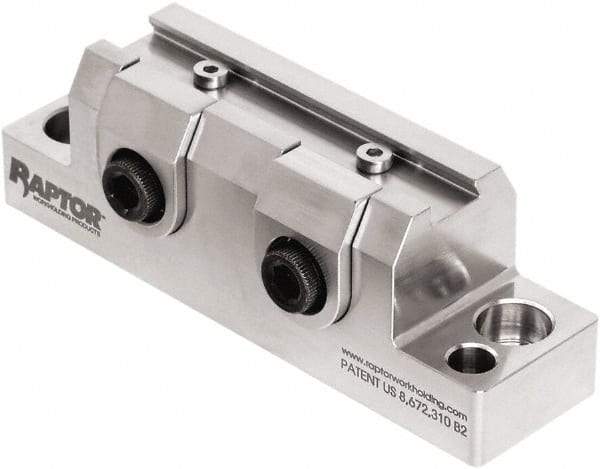 Raptor Workholding - 1-1/4" High x 1" Wide x 3-3/4" Long Vise Clamp - 3/8" Jaw Opening Capacity, 1/8" High x 2-1/2" Wide Jaw, For 4 & 5 Axis Workholding Systems - Americas Tooling