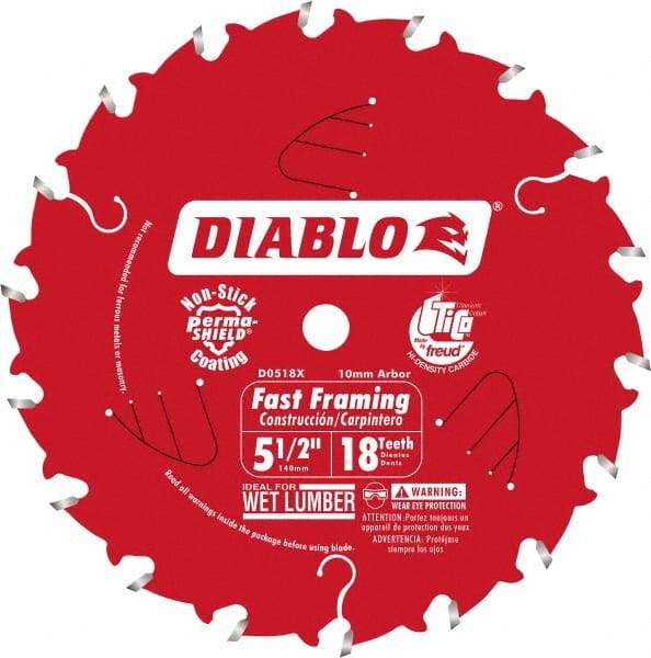 Freud - 5-1/2" Diam, 10mm Arbor Hole Diam, 18 Tooth Wet & Dry Cut Saw Blade - Carbide-Tipped, Framing Action, Standard Round Arbor - Americas Tooling