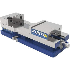 Kurt - 4" Jaw Width, 6-1/2" Jaw Opening Capacity, Horizontal Stationary Machine Vise - Reverse Manual Operation, 60 Lb Capacity, 1 Station, 14.56" Long x 84.47mm High x 1-15/64" Deep, 1.235" Jaw Height, 7,500 Lb Max Clamp Force, Ductile Iron - Americas Tooling