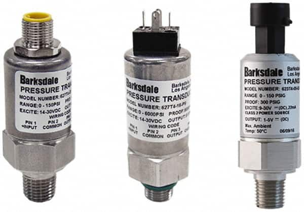 Barksdale - 300 Max psi, ±0.5% Accuracy, 1/4-18 NPT (Male) Connection Pressure Transducer - 0 to 10 VDC Output Signal, Subminiature DIN 43650 Wetted Parts, 1/4" Thread, -40 to 185°F, 28 Volts - Americas Tooling