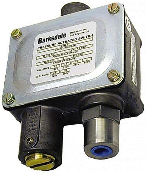 Barksdale - 350 to 5,000 psi Adjustable Range, 10,000 Max psi, Sealed Piston Pressure Switch - 1/4 NPT Female, Screw Terminals, SPDT Contact, 416SS Wetted Parts, 2% Repeatability - Americas Tooling