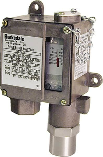 Barksdale - 425 to 6,000 psi Adjustable Range, 12,000 Max psi, Sealed Piston Pressure Switch - 1/4 NPT Female, Screw Terminals, SPDT Contact, 416SS Wetted Parts, 2% Repeatability - Americas Tooling