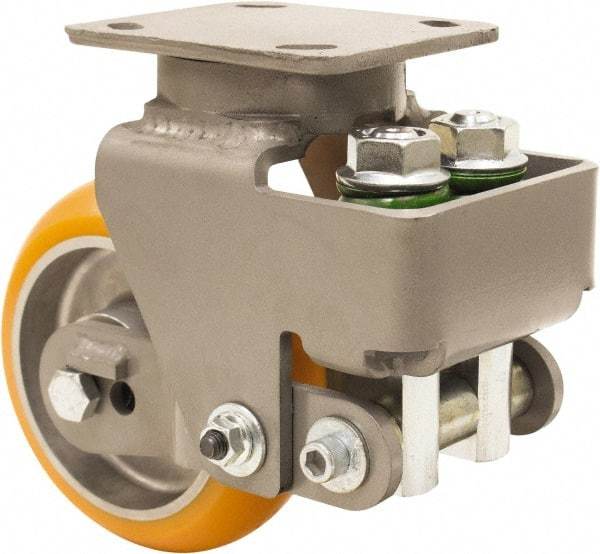 Hamilton - 6" Diam x 2" Wide, Polyurethane Mold on to Cast Iron Center Swivel Caster - 1,400 Lb Capacity, Top Plate Mount, 4" x 5" Plate, Sealed Precision Ball Bearing Bearing - Americas Tooling