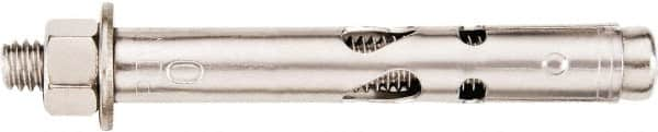 Powers Fasteners - 1/4" Diam, 1/4" Drill, 1-3/8" OAL, 2-3/4" Min Embedment Sleeve Concrete Anchor - 304 Stainless Steel, Acorn Nut Head, Hex Drive, 1-3/8" Thread Length - Americas Tooling