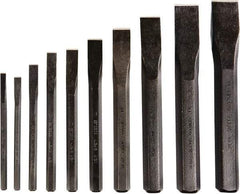 GearWrench - 10 Piece Cold Chisel Set - 5, 5-1/8, 6, 6-1/2, 7, 7-1/2 & 8" OAL, Alloy Steel, Sizes Included 1/4 to 1-1/8" - Americas Tooling