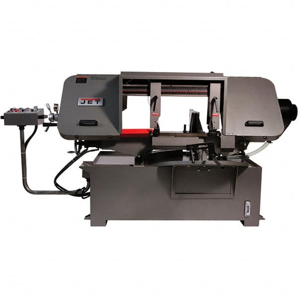 Jet - 19-1/4 x 4" Max Capacity, Semi-Automatic Variable Speed Pulley Horizontal Bandsaw - 90 to 370 SFPM Blade Speed, 230/460 Volts, 45 & 90°, 3 hp, 3 Phase - Americas Tooling