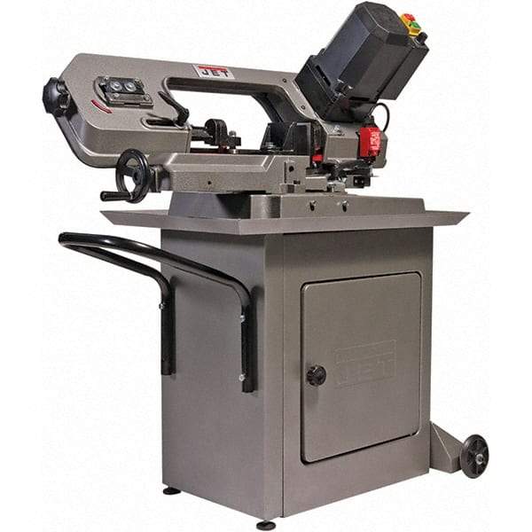 Jet - 5 x 6" Max Capacity, Manual Variable Speed Pulley Horizontal Bandsaw - 80 to 230 SFPM Blade Speed, 115 Volts, 45°, 1/2 hp, 3 Phase - Americas Tooling