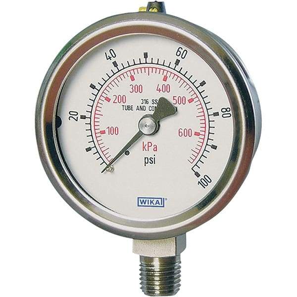 Wika - 2-1/2" Dial, 1/4 Thread, -1-15 Scale Range, Pressure Gauge - Lower Connection Mount, Accurate to 2-1-2% of Scale - Americas Tooling