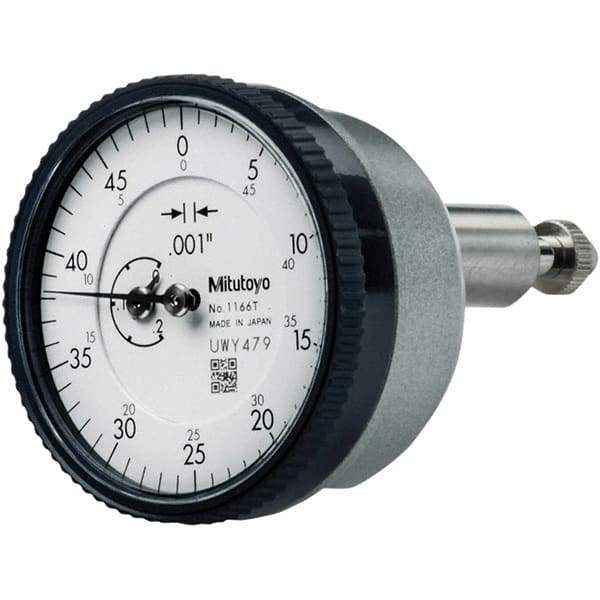 Mitutoyo - 0.2" Range, 0-50 Dial Reading, 0.001" Graduation Dial Drop Indicator - 40mm Dial, 1/2" Range per Revolution, 0.001" Accuracy, Revolution Counter - Americas Tooling