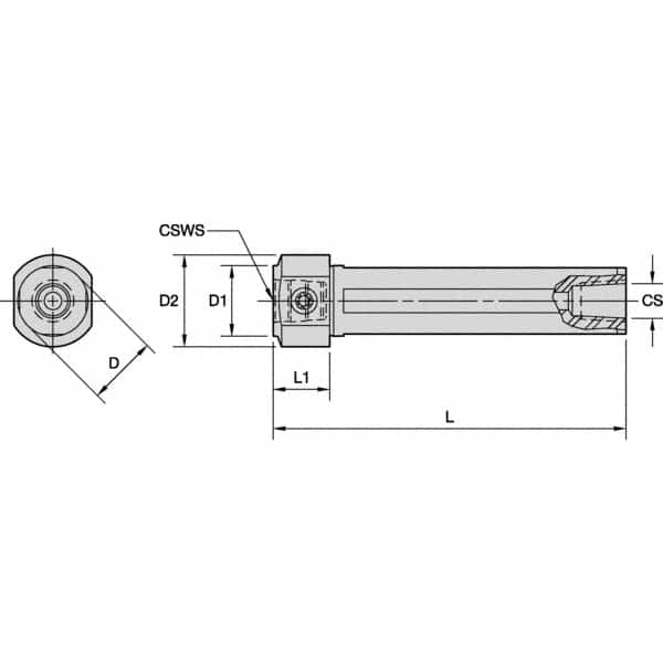 Kennametal - Neutral Cut, KM2520 Modular Connection, Round Shank Lathe Modular Clamping Unit - 65mm Square Shank Length, 3/4" Square Shank Diam, 90mm OAL, Through Coolant, Series KM Mini - Exact Industrial Supply