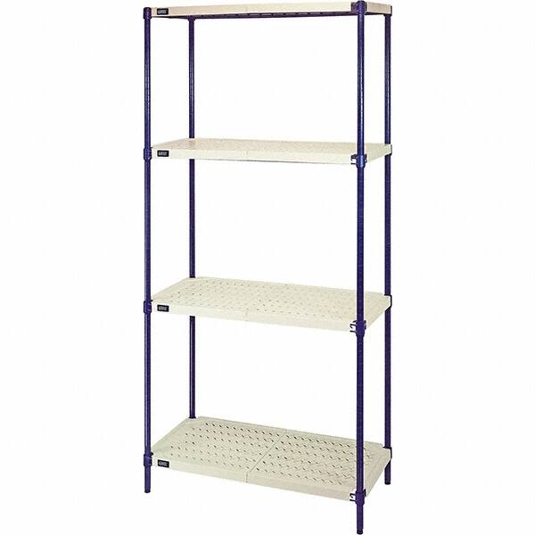 Quantum Storage - 72" High x 24" Wide x 36" Deep, 4 Shelf Ventilated Structural Open Plastic Shelving with Legs - Blue/White, 600 Lb Capacity - Americas Tooling