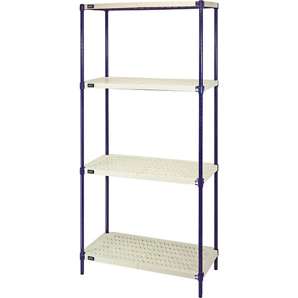 Quantum Storage - 72" High x 18" Wide x 30" Deep, 4 Shelf Ventilated Structural Open Plastic Shelving with Legs - Blue/White, 600 Lb Capacity - Americas Tooling