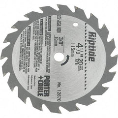 Porter-Cable - 4-1/2" Diam, 3/8" Arbor Hole Diam, 20 Tooth Wet & Dry Cut Saw Blade - Carbide-Tipped, Ripping Action, Standard Round Arbor - Americas Tooling