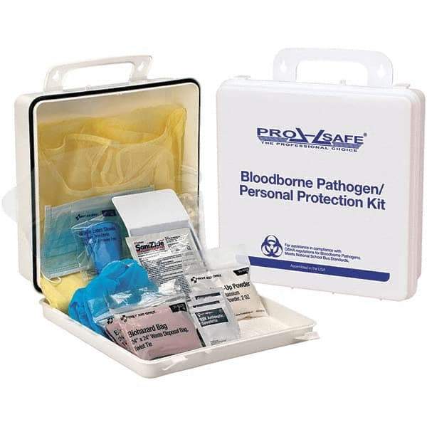 PRO-SAFE - Personal Protection Bloodborne Pathogen Kit - 2-3/4" Wide x 9-1/4" Deep x 9-1/4" High, Plastic Box - Americas Tooling