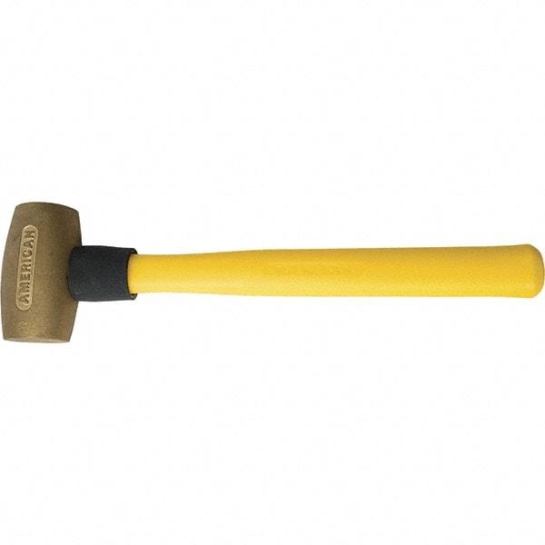 American Hammer - 3-1/2 Lb Brass Nonsparking Hammer - 16" OAL, 3-1/2" Head Length, 2" Face Diam, 14" Fiberglass with Grip Handle - Americas Tooling