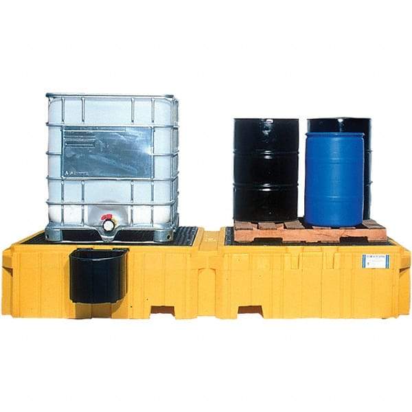 UltraTech - 535 Gal Sump Capacity, Polyethylene TWIN IBC Spill Pallet, Left Side Bucket with Drain - 61.6" Long x 22" Wide x 124-1/2" High, 8,000 Lb Capacity, 2 Totes, Includes 1 Left Side Bucket Shelf - Americas Tooling