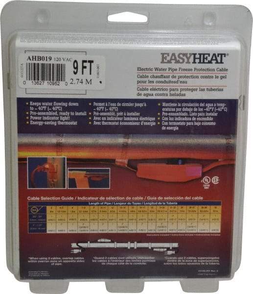 EasyHeat - 9' Long, Preassembled, Fixed Length, Fixed Wattage, Protection Heat Cable - 120 Input Volts, 63 Watts - Americas Tooling