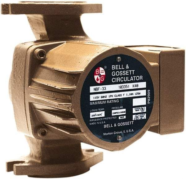 Bell & Gossett - .17 hp, 1 Phase, Bronze Housing, Noryl Impeller, Inline Circulator Pump - 115/230V Volt, 60 Hz Hz, 125 Max psi, 120V Motor - Americas Tooling