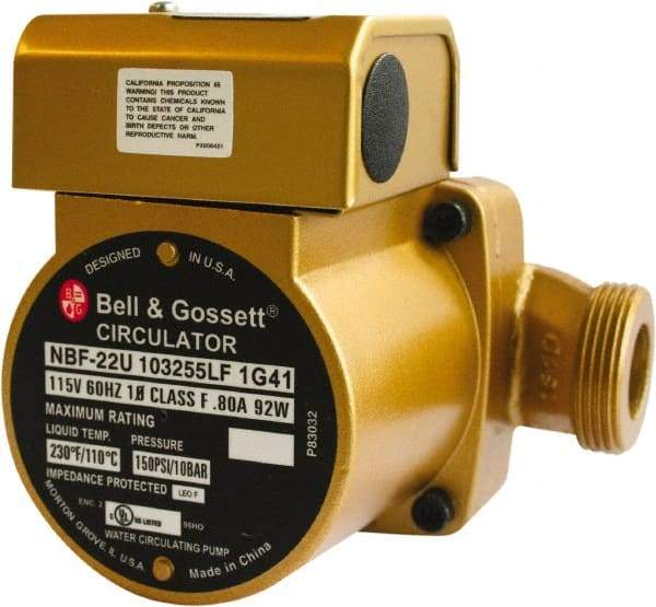 Bell & Gossett - 0.05 hp, 1 Phase, Bronze Housing, Noryl Impeller, Inline Circulator Pump - 115/230V Volt, 60 Hz Hz, 125 Max psi, 120V Motor - Americas Tooling