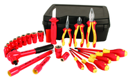 Insulated 1/2" Drive Inch Socket Set with 3/8" - 1" Sockets; 2 Extension Bars; 1/2" Ratchet; Knife; Slotted & Phillips; 3 Pliers/Cutters in Storage Box. 24 Pieces - Americas Tooling