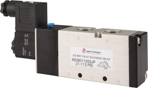 PRO-SOURCE - 3/8", 5/2 Way Single Stacking Solenoid Valve - 110 VAC, 1.9 CV Rate, 2.81" High x 6.22" Long - Americas Tooling