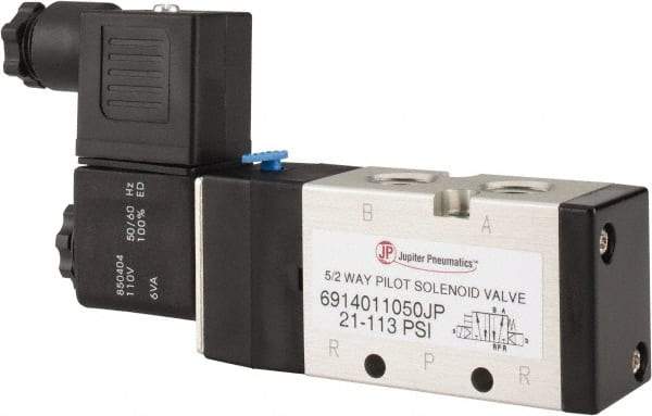 PRO-SOURCE - 1/4", 5/2 Way Single Stacking Solenoid Valve - 110 VAC, 0.98 CV Rate, 2.6" High x 5.12" Long - Americas Tooling