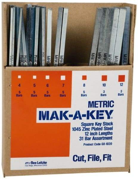Value Collection - 12" Long, Zinc-Plated Key Stock Assortment - C1045 Steel - Americas Tooling