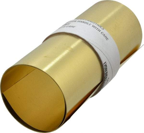 Made in USA - 5 Ft. Long x 6 Inch Wide x 0.004 Inch Thick, Roll Shim Stock - Brass - Americas Tooling