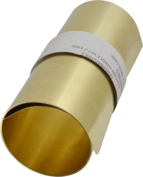 Made in USA - 5 Ft. Long x 6 Inch Wide x 0.006 Inch Thick, Roll Shim Stock - Brass - Americas Tooling