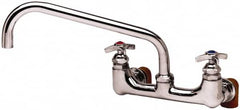 T&S Brass - Straight Spout, 2 Way Design, Wall Mount, Industrial Sink Faucet - 12 Inch Spout, 4 Spoke Handle - Americas Tooling