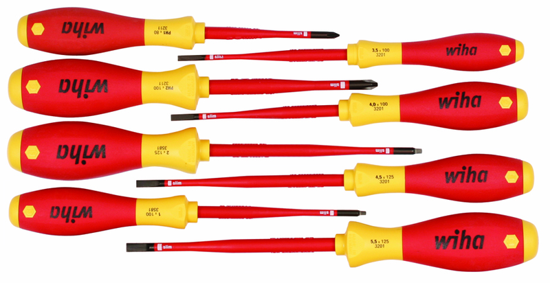 Insulated Slim Integrated Insulation 8 Piece Screwdriver Set Slotted 3.5; 4; 4.5; 5.5; Phillips #1 & 2; Square #1 & 2 - Americas Tooling