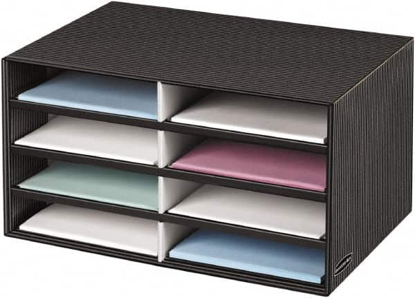 BANKERS BOX - 8 Compartments, 19-1/2" Wide x 10-1/4" High x 12-3/8" Deep, Literature Organizer - Corrugated Cardboard, Black/Gray - Americas Tooling