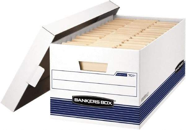 BANKERS BOX - 1 Compartment, 12-7/8" Wide x 10-1/4" High x 25-3/8" Deep, Storage Box - Corrugated Cardboard, White/Blue - Americas Tooling