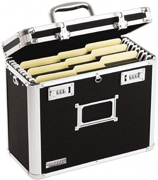 Vaultz - 1 Compartment, 13-3/4" Wide x 12-1/4" High x 7-1/4" Deep, Portable Storage Box - Aluminum, Chrome, PVC & Rubber, Black - Americas Tooling