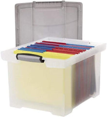 Storex - 1 Compartment, 18-1/2" Wide x 10-7/8" High x 14-1/4" Deep, Portable Storage Box - Plastic, Clear & Silver - Americas Tooling