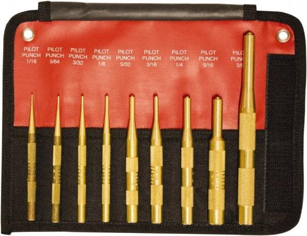 Mayhew - 9 Piece, 1/16 to 3/8", Brass Pilot Punch Kit - Round Shank, Brass, Comes in Pouch - Americas Tooling