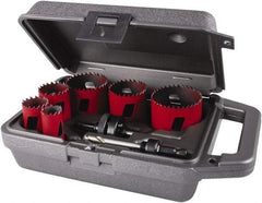 M.K. MORSE - 8 Piece, 7/8" to 2-1/2" Saw Diam, Electrician's Hole Saw Kit - Bi-Metal, Toothed Edge, Pilot Drill Model No. MAPD301, Includes 3 Hole Saws - Americas Tooling