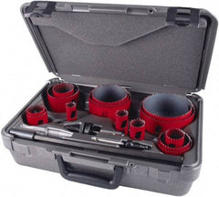 M.K. MORSE - 19 Piece, 3/4" to 4-1/2" Saw Diam, Industrial Hole Saw Kit - Bi-Metal, Toothed Edge, Pilot Drill Model No. MAPD301, Includes 5 Hole Saws - Americas Tooling