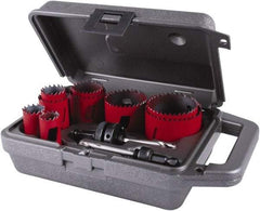 M.K. MORSE - 11 Piece, 3/4" to 2-1/2" Saw Diam, General Purpose Hole Saw Kit - Bi-Metal, Toothed Edge, Pilot Drill Model No. MAPD301, Includes 3 Hole Saws - Americas Tooling