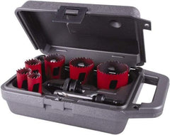 M.K. MORSE - 8 Piece, 3/4" to 2-1/4" Saw Diam, Plumber's Hole Saw Kit - Bi-Metal, Toothed Edge, Pilot Drill Model No. MAPD301, Includes 2 Hole Saws - Americas Tooling