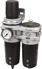 Parker - 1" NPT Port Heavy-Duty 2 Piece Filter/Regulator-Lubricator FRL Unit - Polypropylene Bowl, 340 SCFM, 254 Max psi, 13-1/2" High, Manual Drain - Americas Tooling