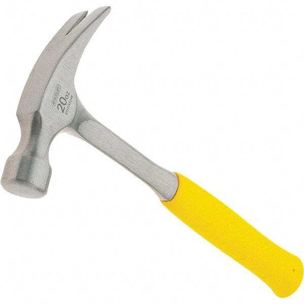 Stanley - 20 oz Head, Curved Claw Hammer - 12.91" OAL, Steel Head, 1.1" Face Diam, Smooth Face, Steel Handle with Grip - Americas Tooling