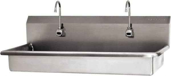 SANI-LAV - 45" Long x 16-1/2" Wide Inside, 1 Compartment, Grade 304 Stainless Steel (2) Person ADA Wash-Station with Electronic Faucet - 16 Gauge, 48" Long x 20" Wide x 21-1/2" High Outside, 5-1/2" Deep - Americas Tooling