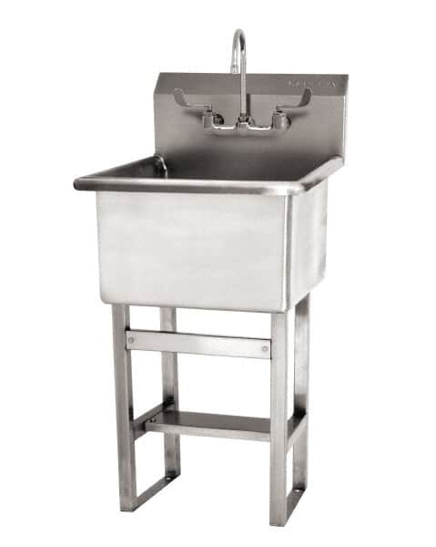 SANI-LAV - 24" Long x 24" Wide Inside, 1 Compartment, Grade 304 Stainless Steel Utility Sink AC Sensor - 14 Gauge, 27" Long x 27-1/2" Wide x 48" High Outside, 12" Deep - Americas Tooling