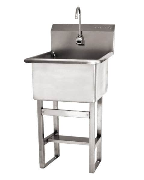 SANI-LAV - 24" Long x 24" Wide Inside, 1 Compartment, Grade 304 Stainless Steel ADA Hand Sink with Electronic Faucet - 14 Gauge, 27" Long x 27-1/2" Wide x 48" High Outside, 12" Deep - Americas Tooling