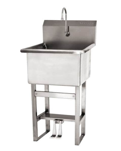 SANI-LAV - 24" Long x 24" Wide Inside, 1 Compartment, Grade 304 Stainless Steel Utility Sink Manual Faucet - 14 Gauge, 27" Long x 27-1/2" Wide x 48" High Outside, 12" Deep - Americas Tooling