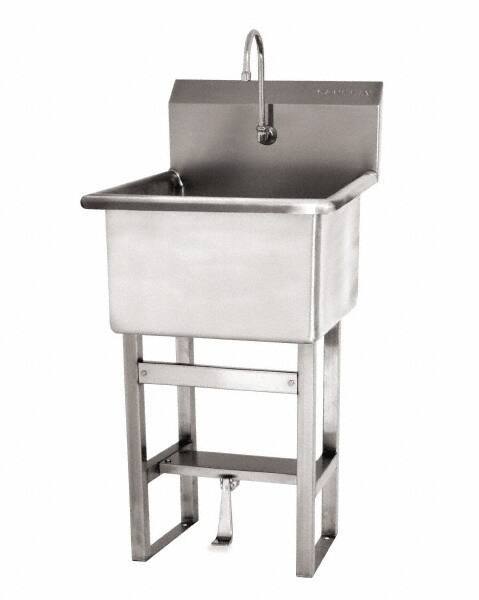 SANI-LAV - 24" Long x 24" Wide Inside, 1 Compartment, Grade 304 Stainless Steel Utility Sink Double Foot Pedal Valve - 14 Gauge, 27" Long x 27-1/2" Wide x 48" High Outside, 12" Deep - Americas Tooling