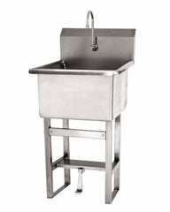 SANI-LAV - 24" Long x 24" Wide Inside, 1 Compartment, Grade 304 Stainless Steel Utility Sink Double Foot Pedal Valve - 14 Gauge, 27" Long x 27-1/2" Wide x 48" High Outside, 12" Deep - Americas Tooling