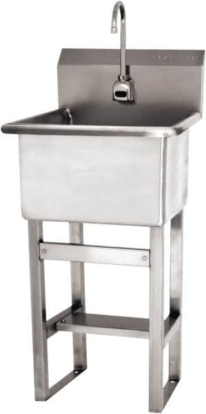 SANI-LAV - 18" Long x 18" Wide Inside, 1 Compartment, Grade 304 Stainless Steel Utility Sink Single Foot Pedal Valve - 14 Gauge, 21" Long x 20-1/2" Wide x 48" High Outside, 12" Deep - Americas Tooling